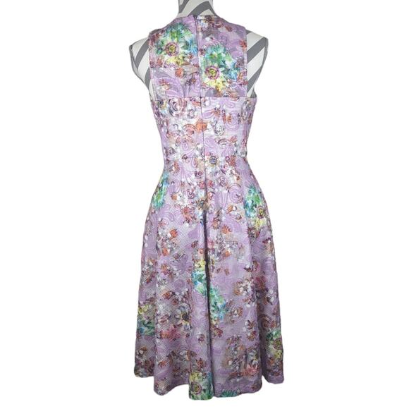 BADGLEY MISCHKA BELLE Nadia Dress Floral Sleeveless A-line Cocktail Lilac Size 6 - Picture 5 of 15